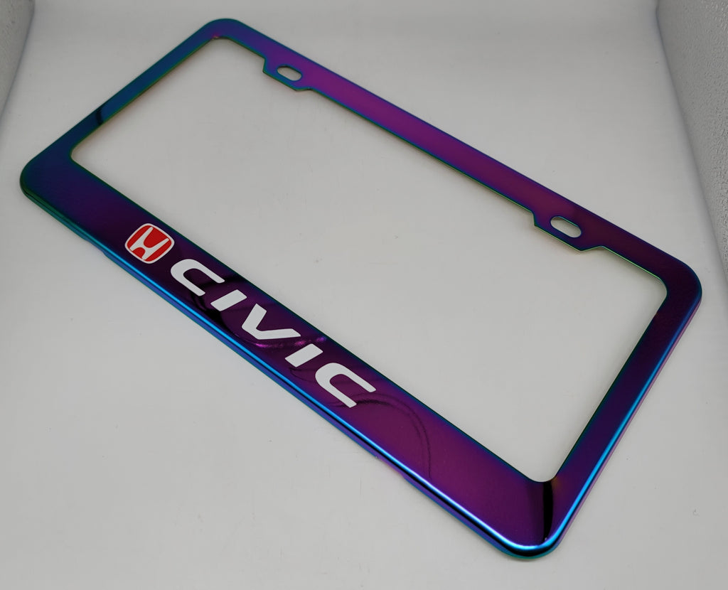 Brand New Universal 1PCS HONDA CIVIC Neo Chrome Titanium Metal Steel License Plate Frame