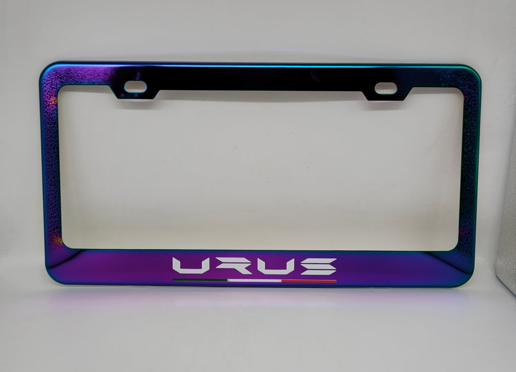 Brand New Universal 1PCS LAMBORGHINI URUS Neo Chrome Titanium Metal Steel License Plate Frame