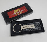 Brand New Nissan Engraved Rectangle Carbon Fiber Leather Fob Keyring Keychain Official Licensed Product