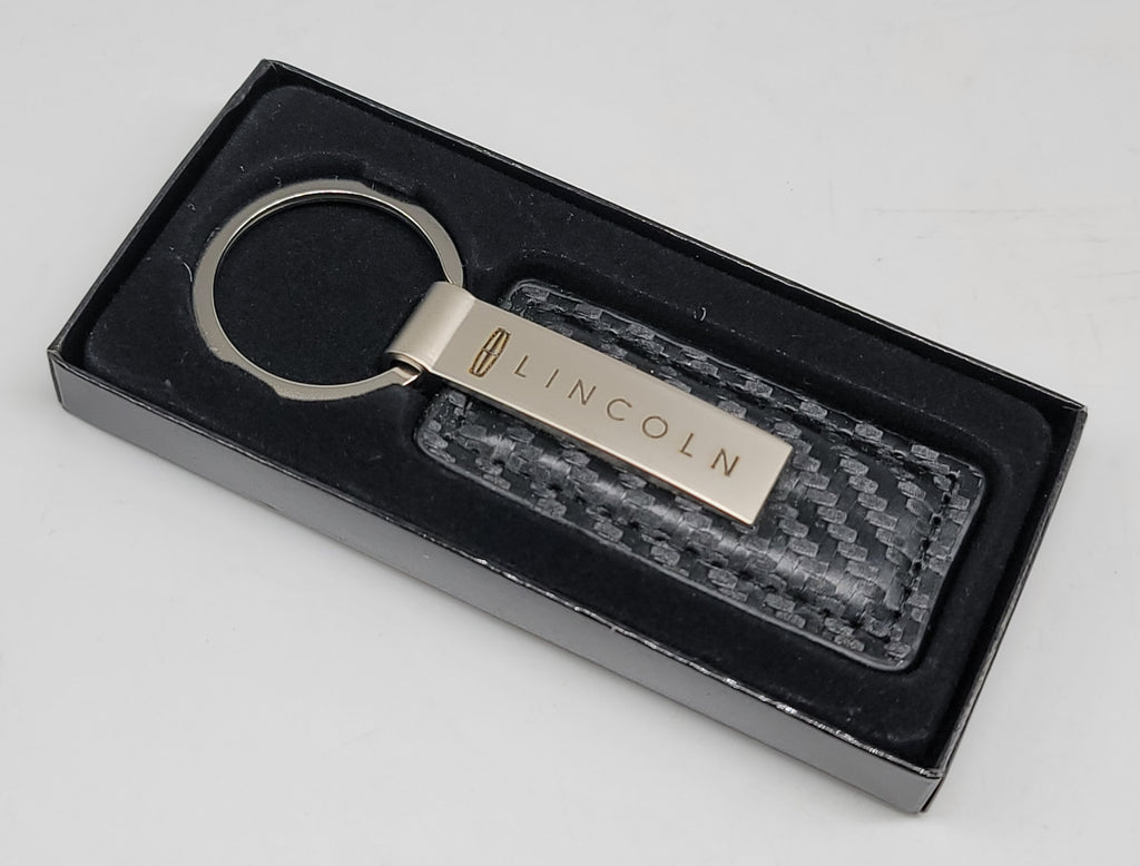 Brand New Lincoln Engraved Rectangle Carbon Fiber Leather Fob Keyring Keychain Official Licensed Product