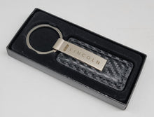 Load image into Gallery viewer, Brand New Lincoln Engraved Rectangle Carbon Fiber Leather Fob Keyring Keychain Official Licensed Product