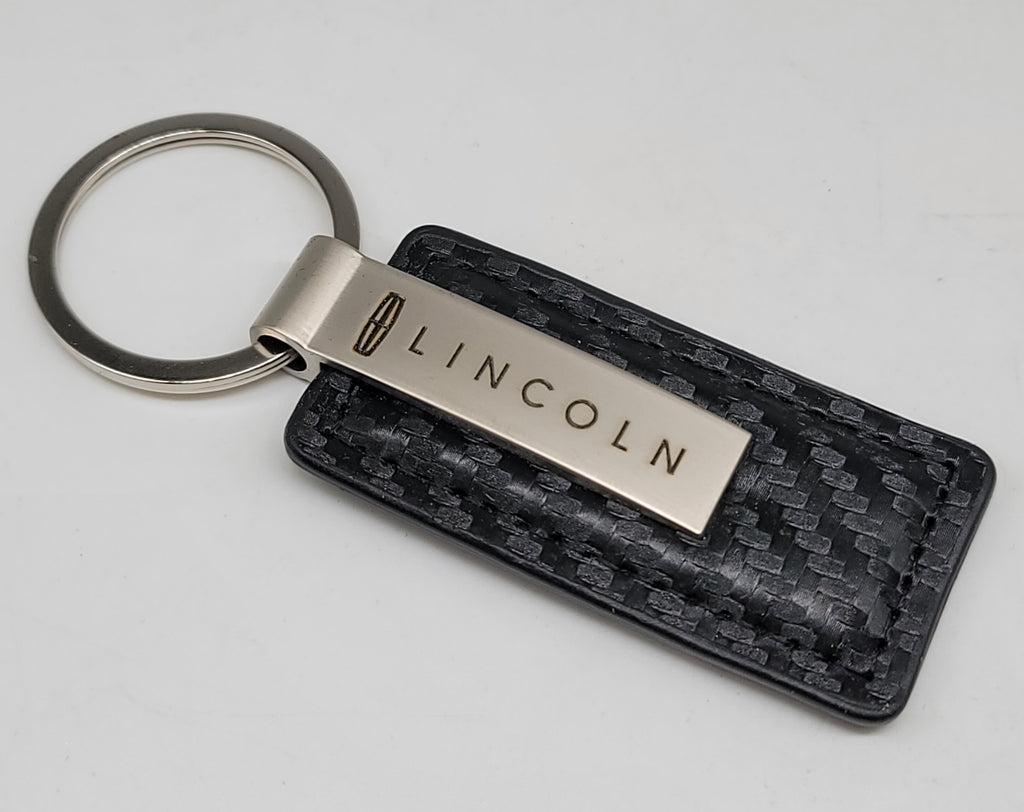 Brand New Lincoln Engraved Rectangle Carbon Fiber Leather Fob Keyring Keychain Official Licensed Product