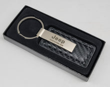 Load image into Gallery viewer, Brand New Jeep Wrangler Engraved Rectangle Carbon Fiber Leather Fob Keyring Keychain Official Licensed Product