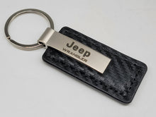 Load image into Gallery viewer, Brand New Jeep Wrangler Engraved Rectangle Carbon Fiber Leather Fob Keyring Keychain Official Licensed Product