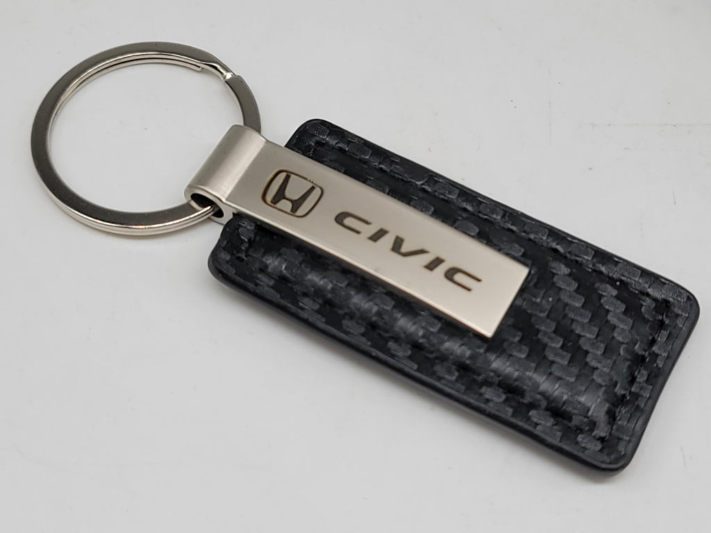 Brand New Honda Civic Engraved Rectangle Carbon Fiber Leather Fob Keyring Keychain Official Licensed Product