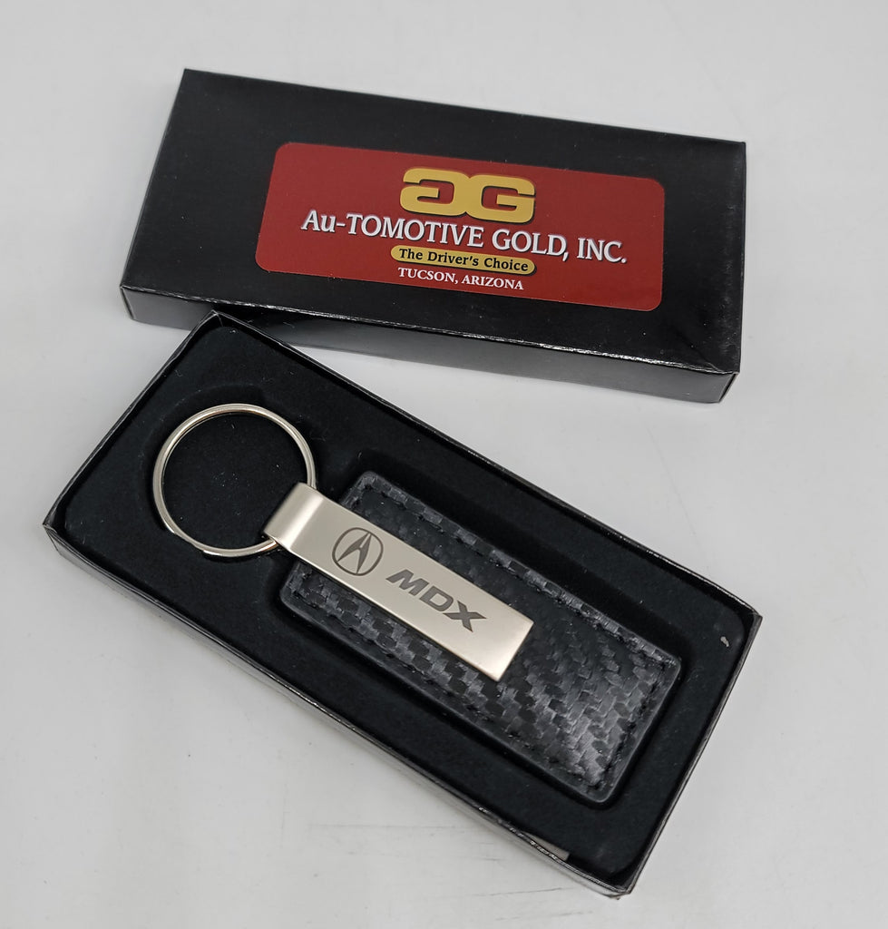 Brand New Acura MDX Engraved Rectangle Carbon Fiber Leather Fob Keyring Keychain Official Licensed Product