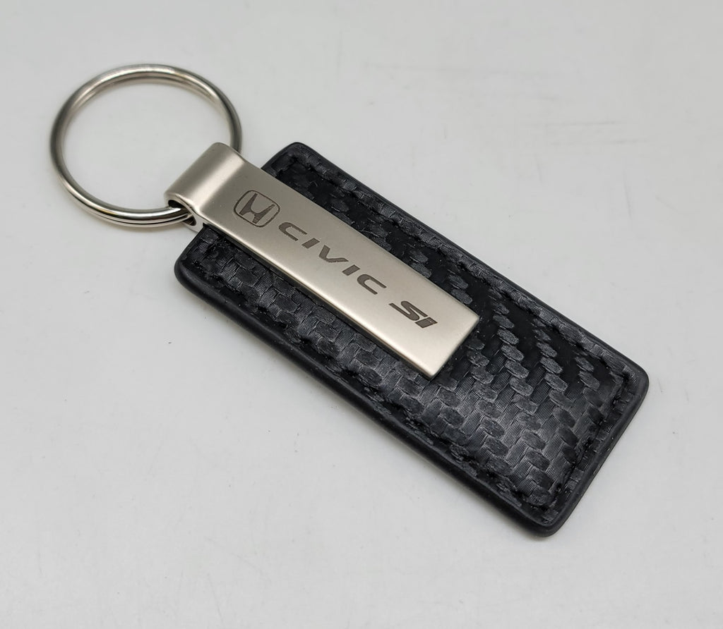 Brand New Honda Civic SI Engraved Rectangle Carbon Fiber Leather Fob Keyring Keychain Official Licensed Product