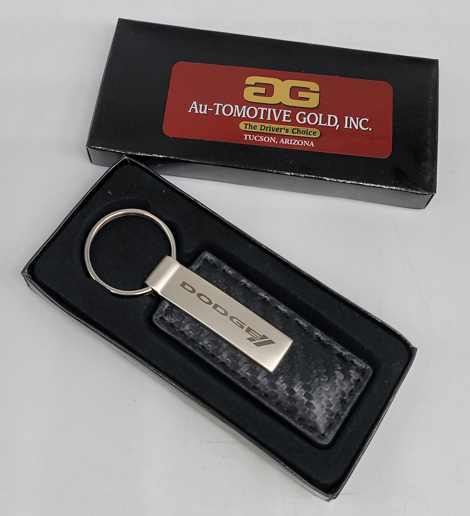 Brand New Dodge Engraved Rectangle White Carbon Fiber Leather Fob Keyring Keychain Official Licensed Product