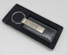 Load image into Gallery viewer, Brand New Jeep Cherokee Engraved Rectangle White Carbon Fiber Leather Fob Keyring Keychain Official Licensed Product