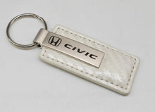 Load image into Gallery viewer, Brand New Honda Civic Engraved Rectangle White Carbon Fiber Leather Fob Keyring Keychain Official Licensed Product