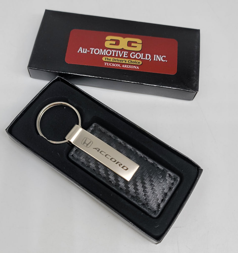 Brand New Honda Accord Engraved Rectangle Carbon Fiber Leather Fob Keyring Keychain Official Licensed Product