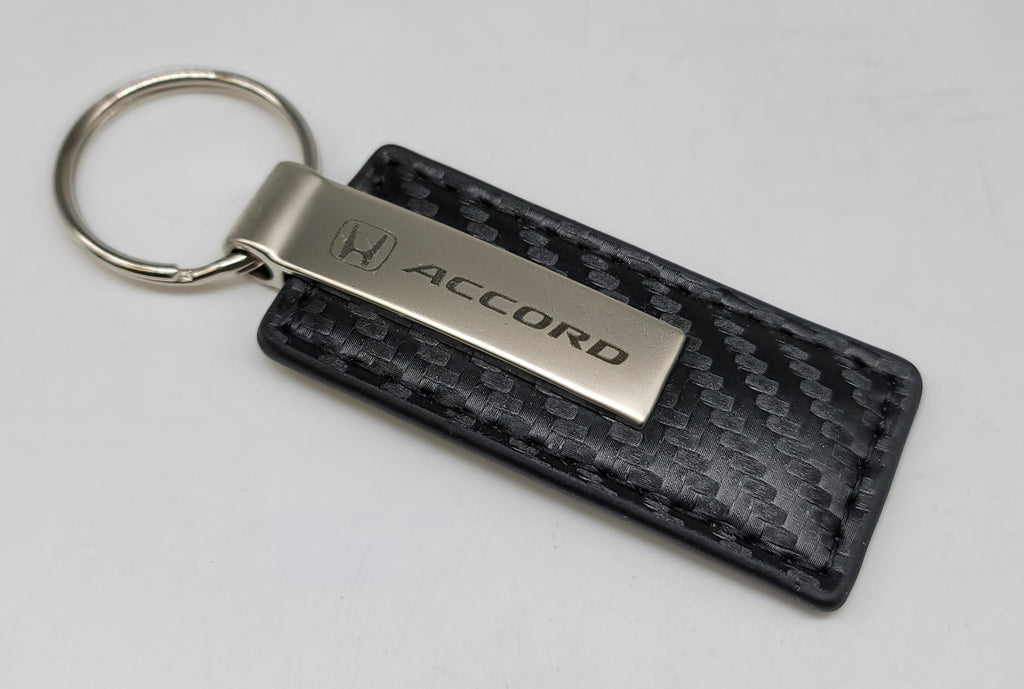 Brand New Honda Accord Engraved Rectangle Carbon Fiber Leather Fob Keyring Keychain Official Licensed Product