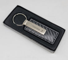 Load image into Gallery viewer, Brand New Mazda 3 Engraved Rectangle Carbon Fiber Leather Fob Keyring Keychain Official Licensed Product