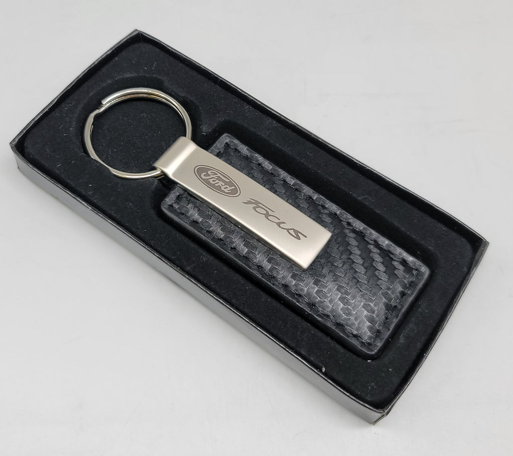 Brand New Ford Focus Engraved Rectangle Carbon Fiber Leather Fob Keyring Keychain Official Licensed Product