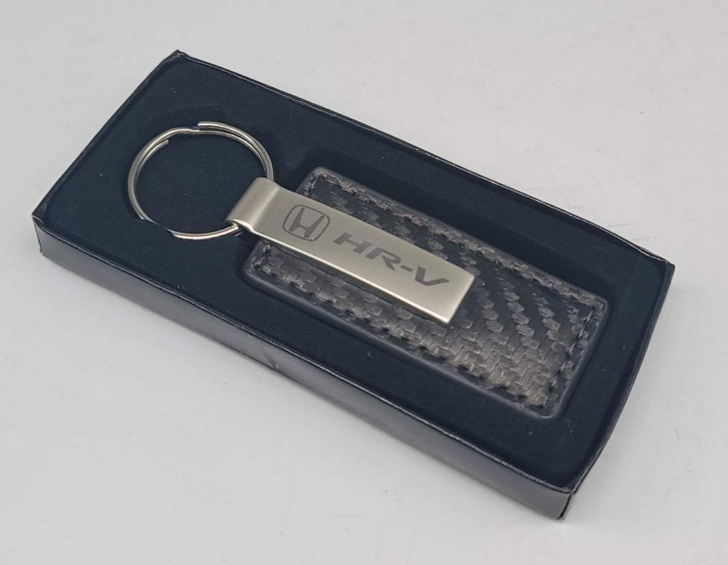 Brand New Honda HR-V Engraved Rectangle Carbon Fiber Leather Fob Keyring Keychain Official Licensed Product