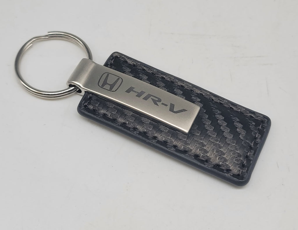 Brand New Honda HR-V Engraved Rectangle Carbon Fiber Leather Fob Keyring Keychain Official Licensed Product