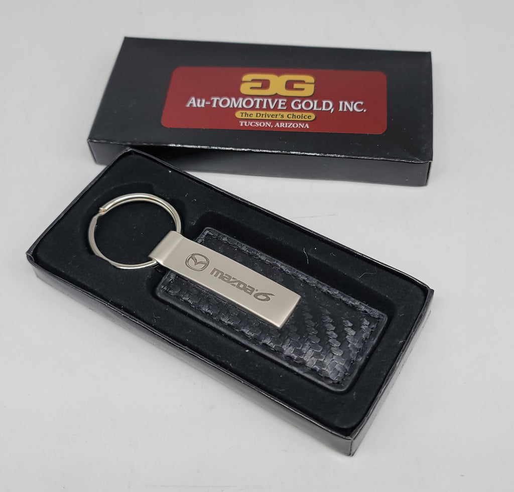 Brand New Mazda 6 Engraved Rectangle Carbon Fiber Leather Fob Keyring Keychain Official Licensed Product