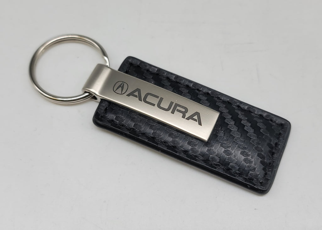 Brand New Acura Engraved Rectangle Carbon Fiber Leather Fob Keyring Keychain Official Licensed Product