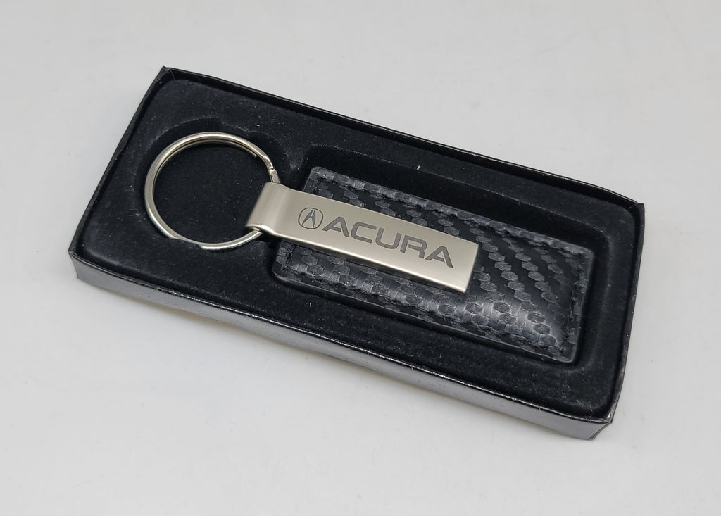 Brand New Acura Engraved Rectangle Carbon Fiber Leather Fob Keyring Keychain Official Licensed Product