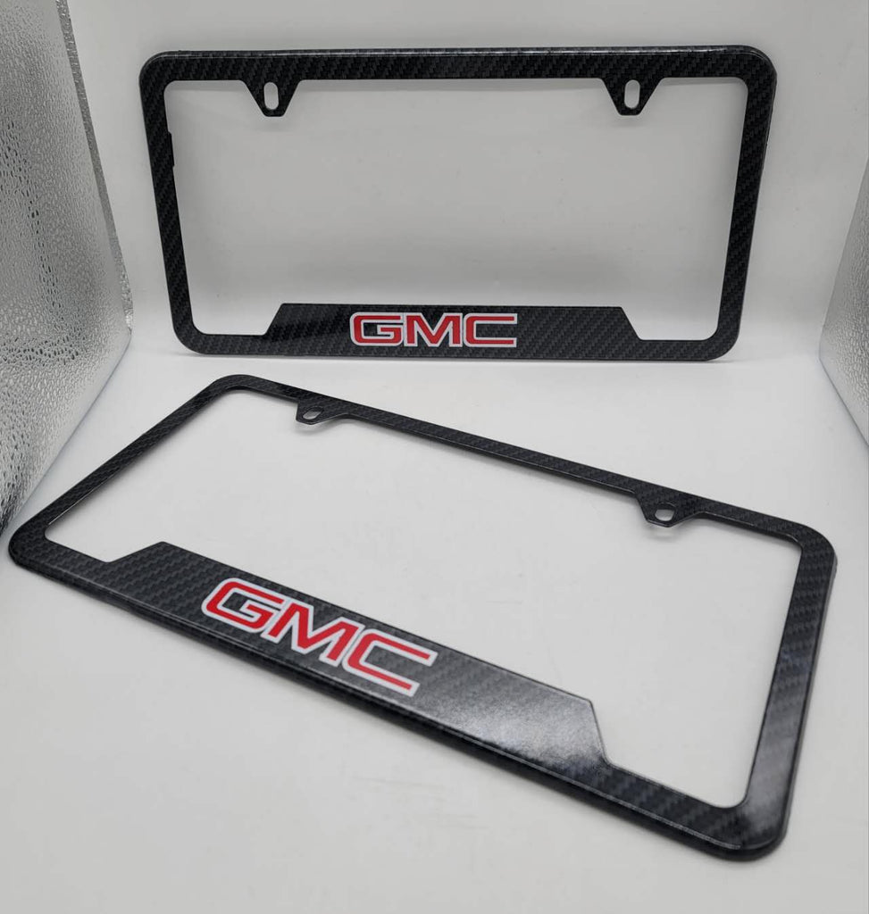 Brand New 2PCS GMC Carbon Fiber Look Style Metal License Plate Frame