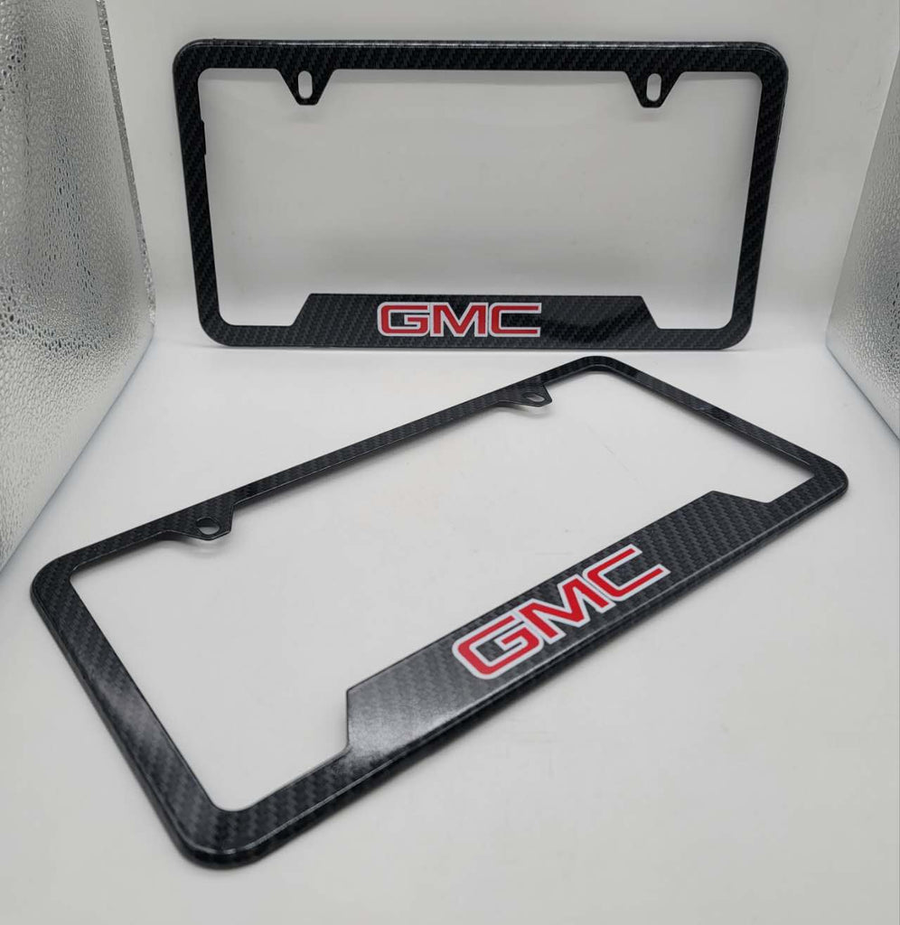 Brand New 2PCS GMC Carbon Fiber Look Style Metal License Plate Frame