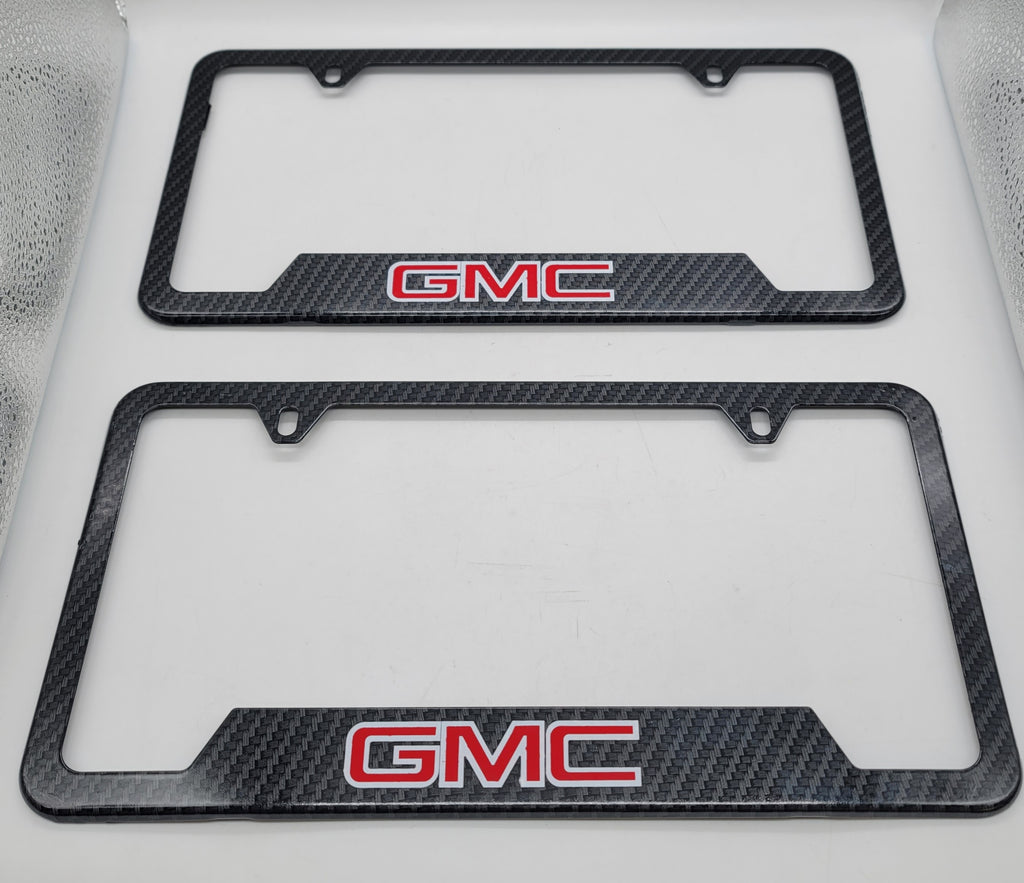 Brand New 2PCS GMC Carbon Fiber Look Style Metal License Plate Frame