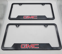 Load image into Gallery viewer, Brand New 2PCS GMC Carbon Fiber Look Style Metal License Plate Frame