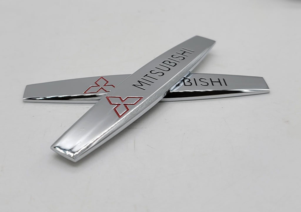 BRAND NEW UNIVERSAL 2PCS MITSUBISHI 3D METAL EMBLEM BADGE STICKER