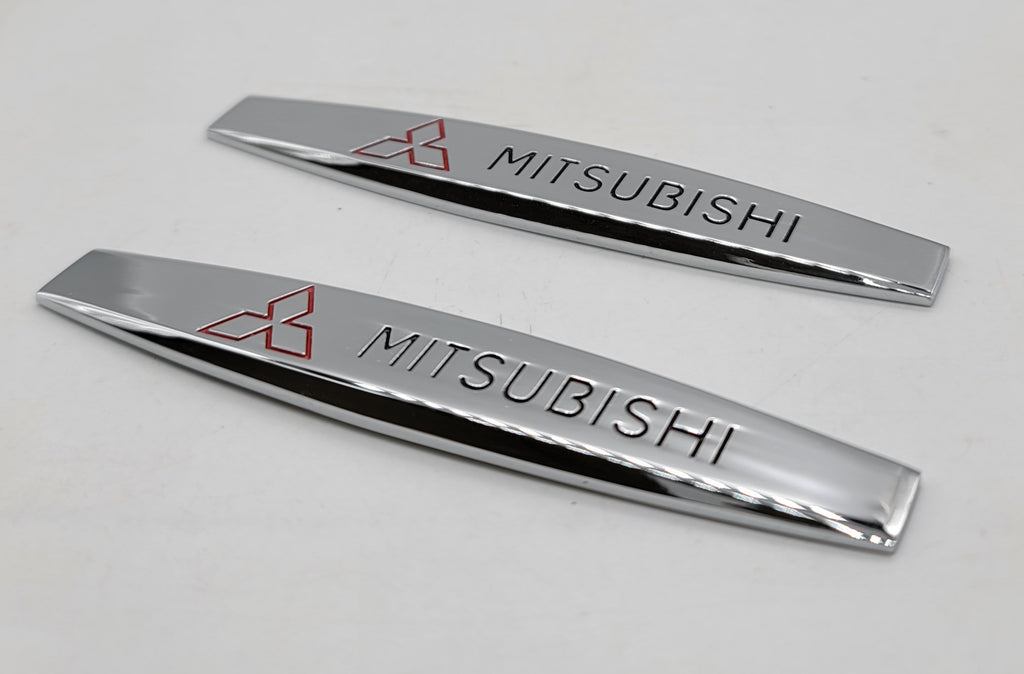 BRAND NEW UNIVERSAL 2PCS MITSUBISHI 3D METAL EMBLEM BADGE STICKER