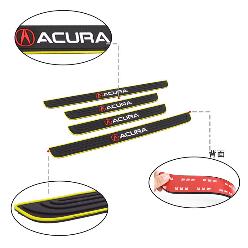 Brand New 4PCS Universal Acura Yellow Rubber Car Door Scuff Sill Cover Panel Step Protector