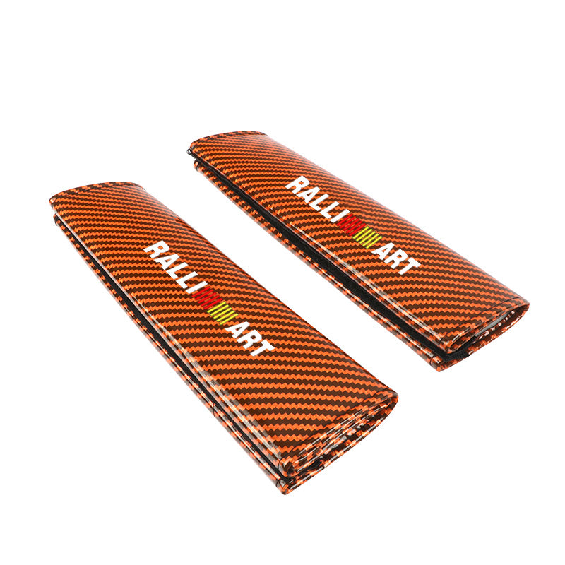 Brand New Universal 2PCS Ralliart Orange Carbon Fiber Look Car Seat Belt Covers Shoulder Pad