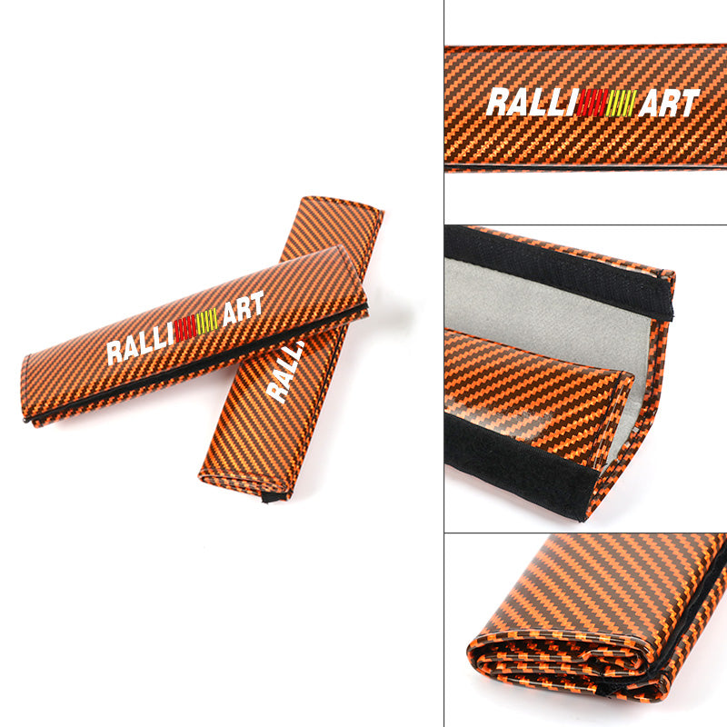 Brand New Universal 2PCS Ralliart Orange Carbon Fiber Look Car Seat Belt Covers Shoulder Pad