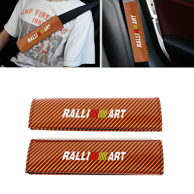 Brand New Universal 2PCS Ralliart Orange Carbon Fiber Look Car Seat Belt Covers Shoulder Pad