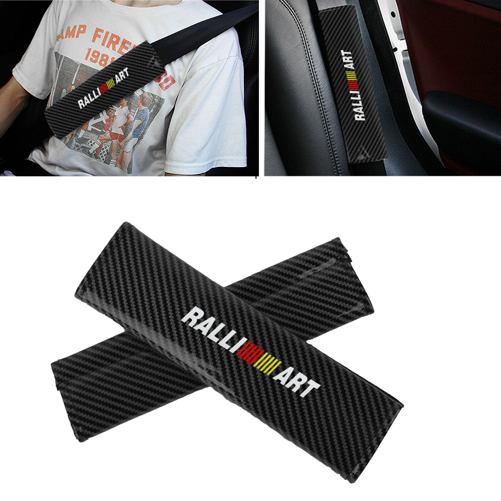 Brand New Universal 2PCS RALLIART Black Carbon Fiber Look Car Seat Belt Covers Shoulder Pad