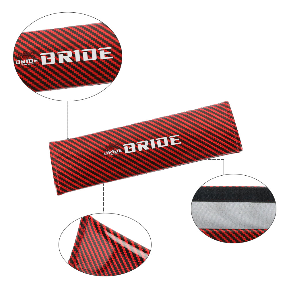 Brand New Universal 2PCS Bride Red Carbon Fiber Look Car Seat Belt Covers Shoulder Pad