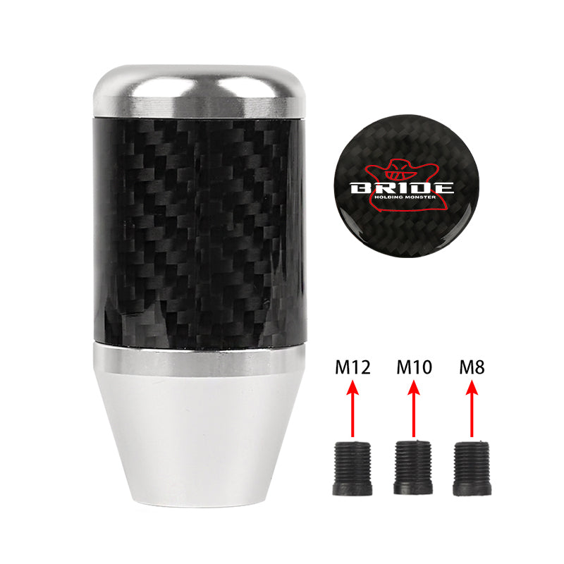 Brand New Universal Bride Silver Real Carbon Fiber Racing Gear Stick Shift Knob For MT Manual M12 M10 M8