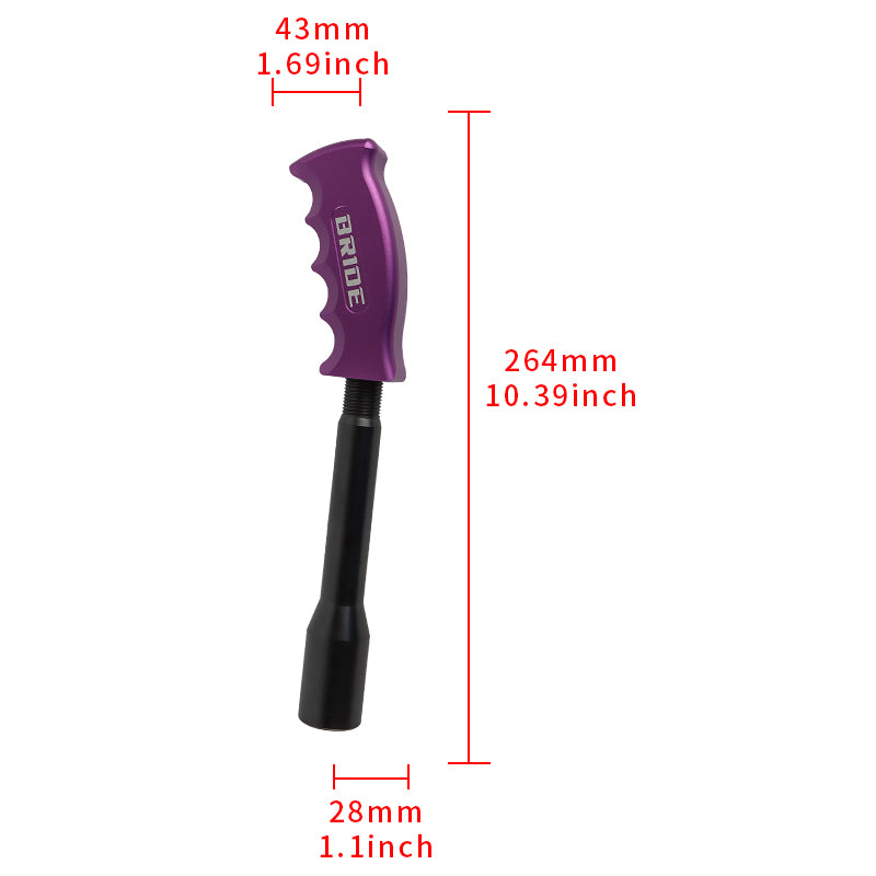 Brand New Bride Purple Aluminum Slotted Pistol Grip Handle Manuel Gear Stick Shift Knob M8 M10 M12 & Black Shifter Extender Extension