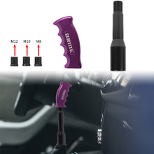 Load image into Gallery viewer, Brand New Bride Purple Aluminum Slotted Pistol Grip Handle Manuel Gear Stick Shift Knob M8 M10 M12 &amp; Black Shifter Extender Extension