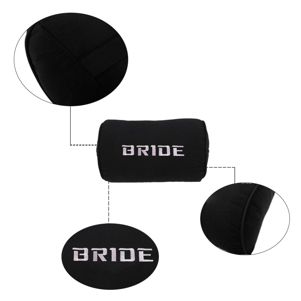 Brand New 2PCS JDM Bride Black Fabric Material Car Neck Headrest Pillow Fabric Racing Seat