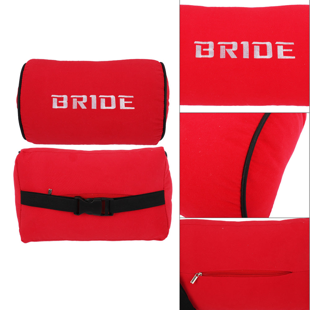 Brand New 2PCS JDM Bride Red Fabric Material Car Neck Headrest Pillow Fabric Racing Seat