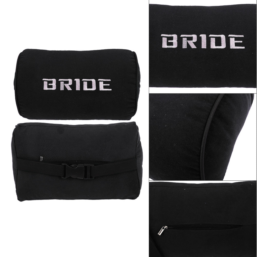 Brand New 2PCS JDM Bride Black Fabric Material Car Neck Headrest Pillow Fabric Racing Seat