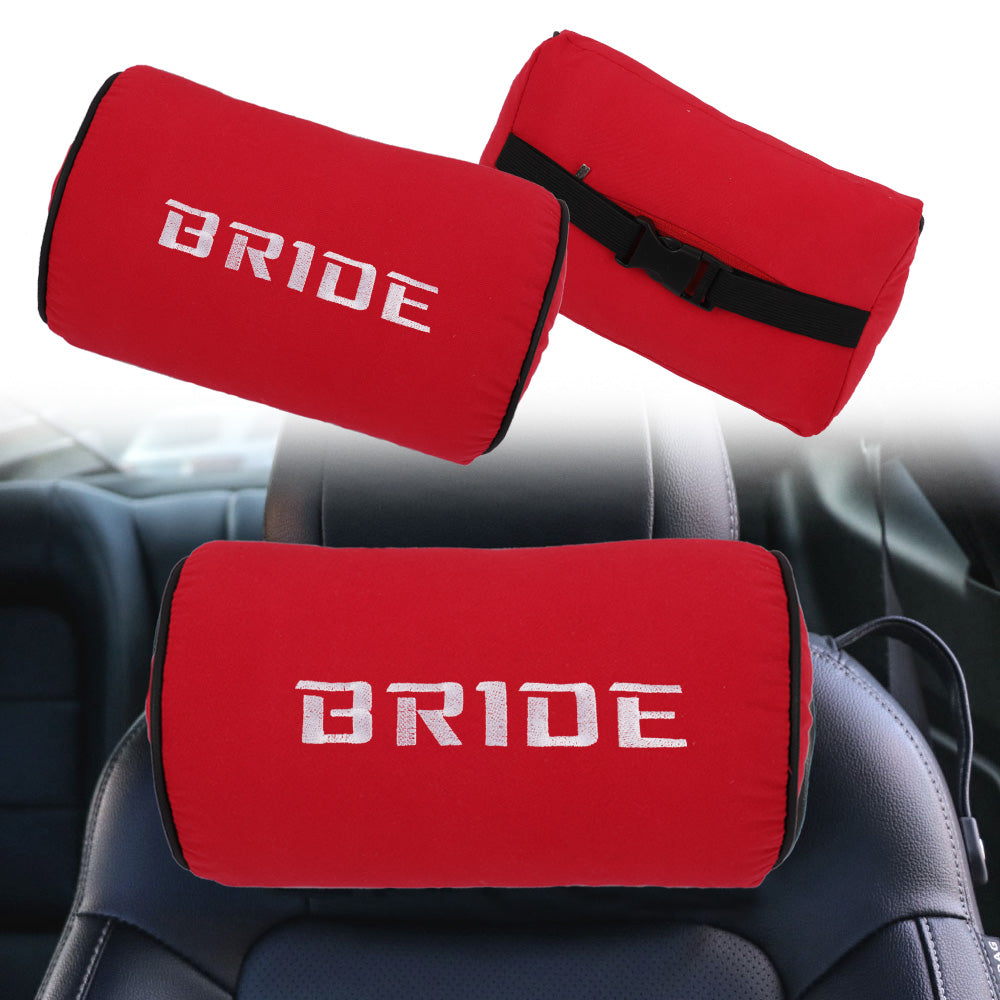 Brand New 2PCS JDM Bride Red Fabric Material Car Neck Headrest Pillow Fabric Racing Seat