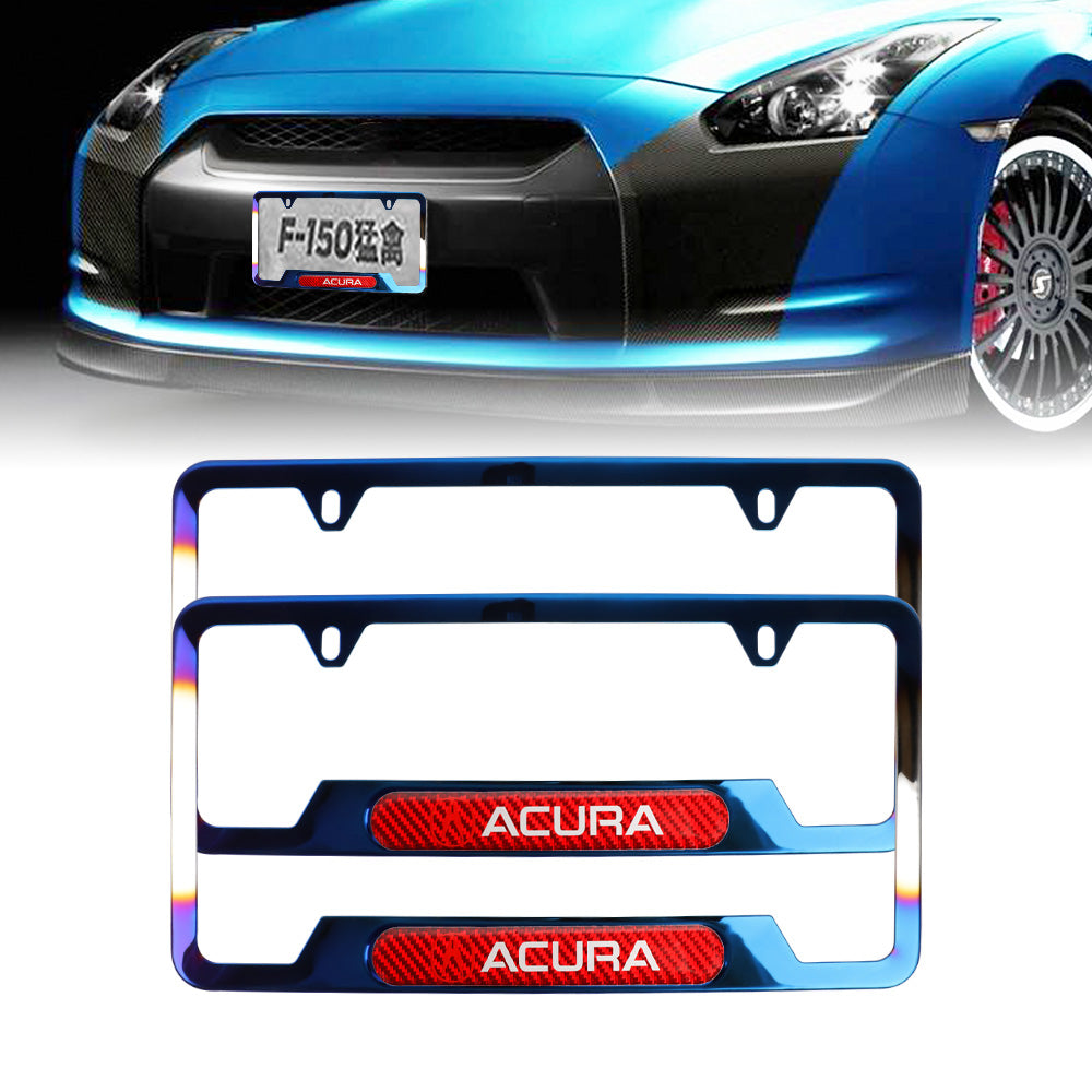 Brand New Universal 2PCS Acura Titanium Burnt Blue Metal License Plate Frame