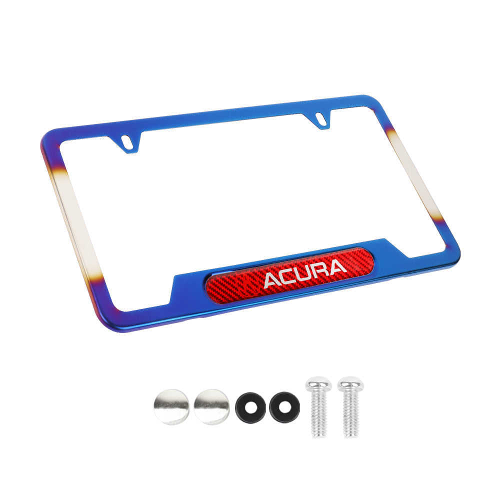 Brand New Universal 1PCS Acura Titanium Burnt Blue Metal License Plate Frame