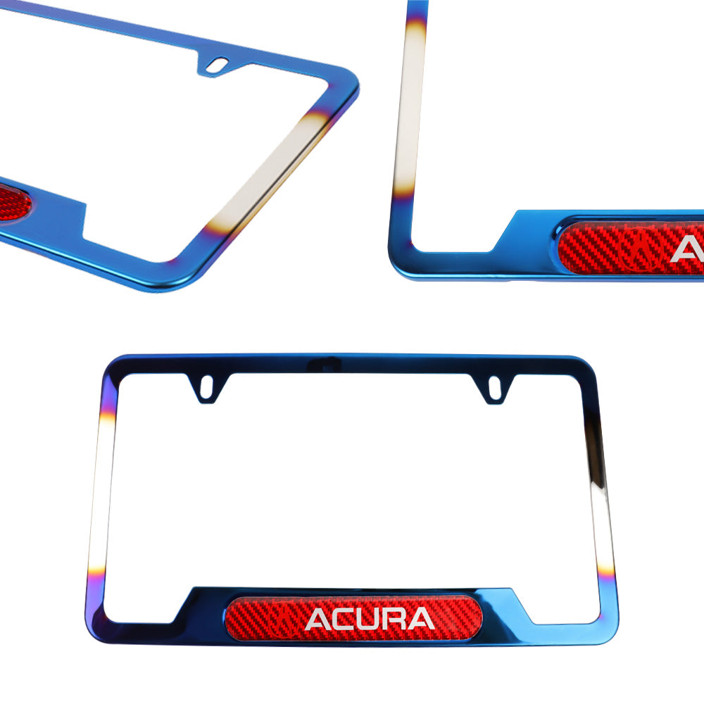 Brand New Universal 1PCS Acura Titanium Burnt Blue Metal License Plate Frame