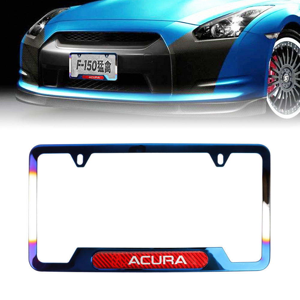 Brand New Universal 1PCS Acura Titanium Burnt Blue Metal License Plate Frame