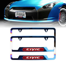 Load image into Gallery viewer, Brand New Universal 2PCS Civic Titanium Burnt Blue Metal License Plate Frame