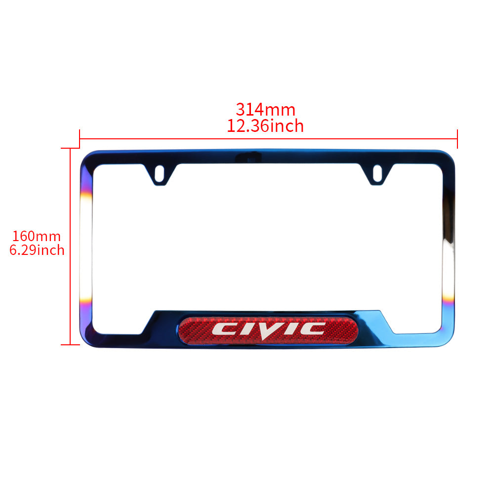 Brand New Universal 2PCS Civic Titanium Burnt Blue Metal License Plate Frame