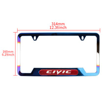 Load image into Gallery viewer, Brand New Universal 2PCS Civic Titanium Burnt Blue Metal License Plate Frame