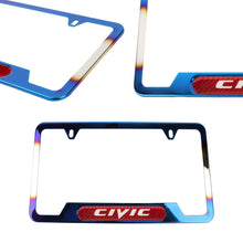 Load image into Gallery viewer, Brand New Universal 2PCS Civic Titanium Burnt Blue Metal License Plate Frame